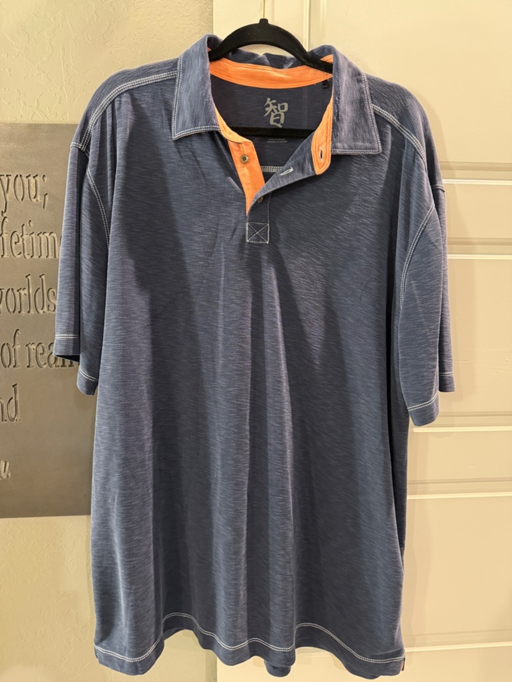 Men's Casual Polo Shirt - Blue with Orange Trim